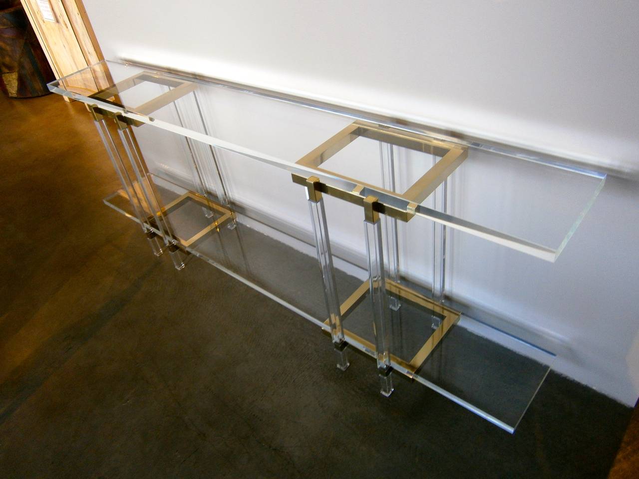 Acrylic and Brass-Plated Steel Metric Console Table by Charles Hollis Jones 4