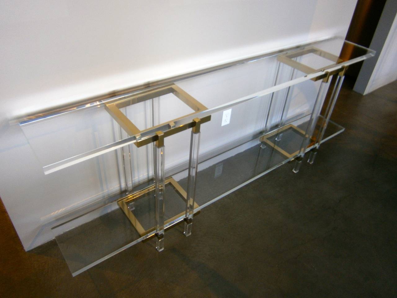 Acrylic and Brass-Plated Steel Metric Console Table by Charles Hollis Jones In Excellent Condition In Palm Springs, CA