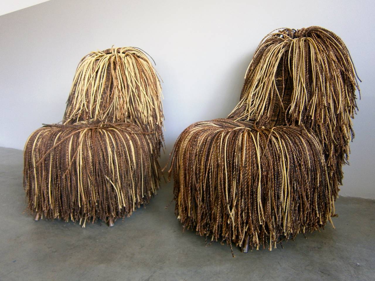 Modern Jocular Pair of Shaggy Cord Chairs in the Style of the Campana Brothers.