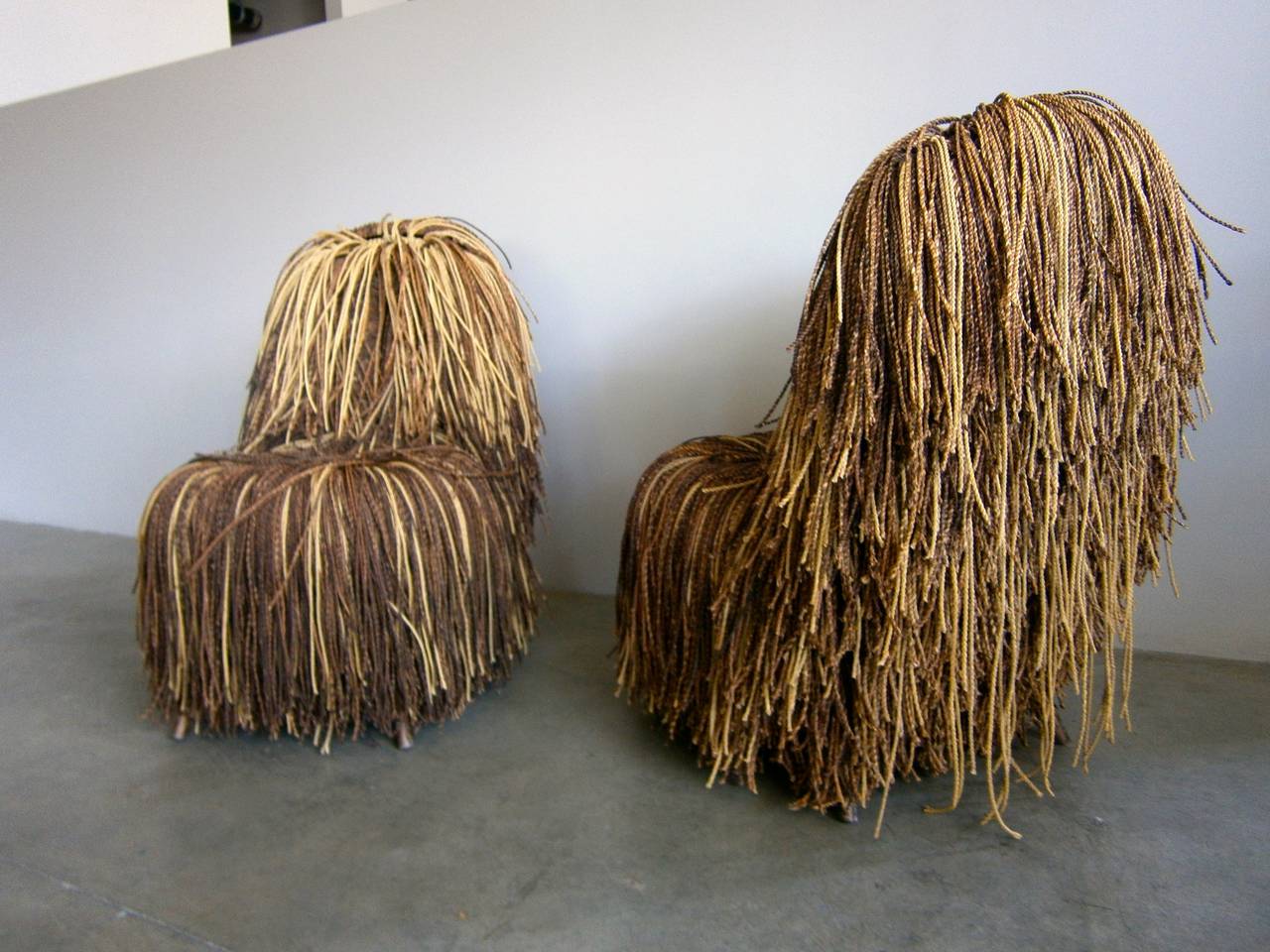 American Jocular Pair of Shaggy Cord Chairs in the Style of the Campana Brothers.