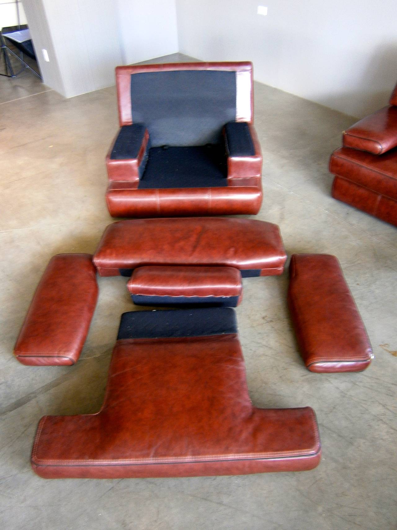 Handsome Pair of Leather Club Chairs in the Style of De Sede For Sale 4