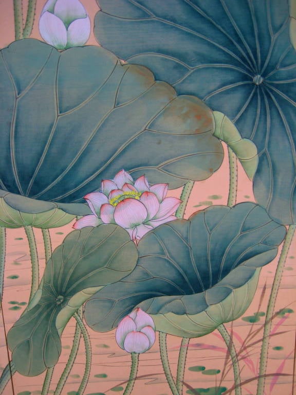 A tremendous 8 panel Lotus Screen by Robert Crowder c.1950's 4