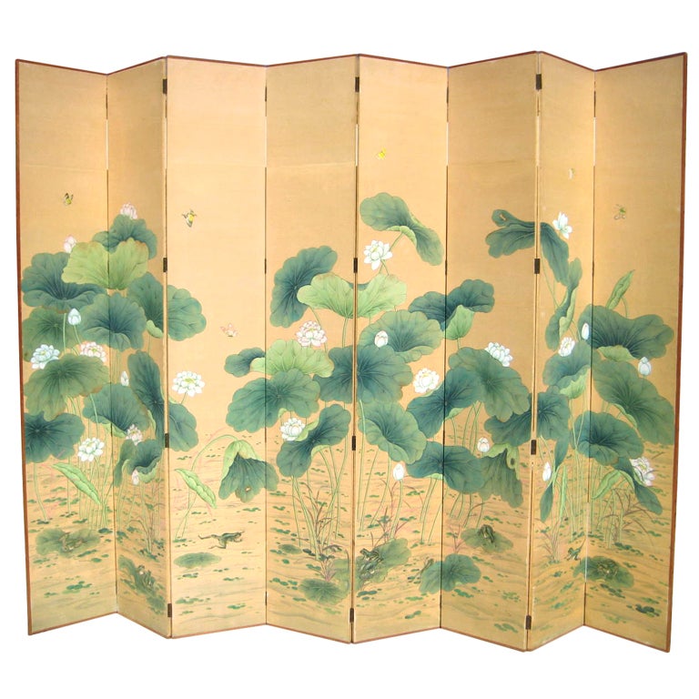 A tremendous 8 panel Lotus Screen by Robert Crowder c.1950's