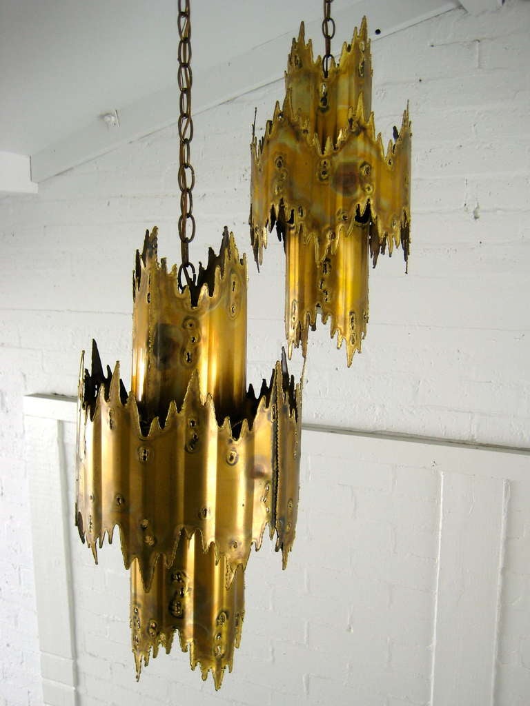 A Pair Of Brutalist Pendant Lights c.1960's By Tom Greene For Monteverdi Young. 2