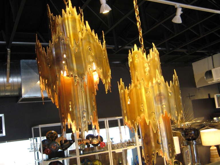 A Pair Of Brutalist Pendant Lights c.1960's By Tom Greene For Monteverdi Young. 4