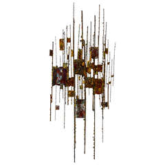 Vintage Brutalist Mixed Metal Wall Sculpture.  C. 1960's.