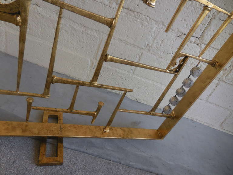 Hand Fabricated Gold Leafed Steel Modernist Fire Screen by Sculptor Del Williams 3