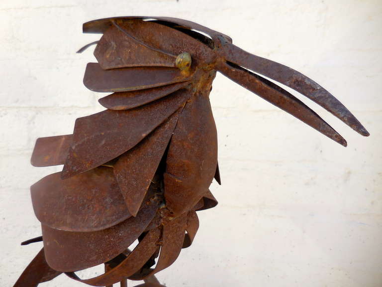 Mid-Century Modern Vintage Weathered Metal Sculpture of a Large Crow