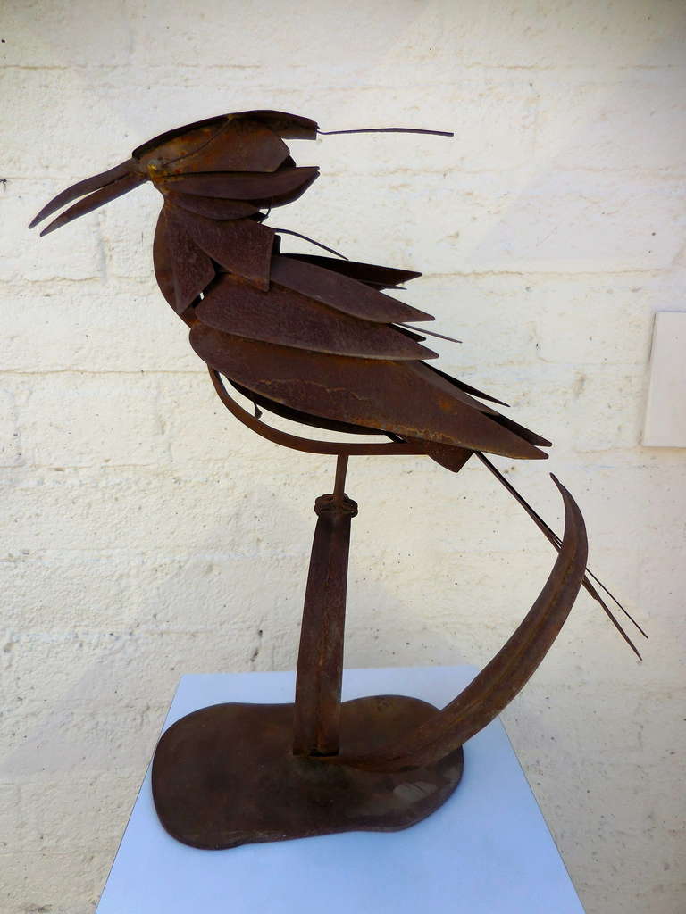 Vintage Weathered Metal Sculpture of a Large Crow 1