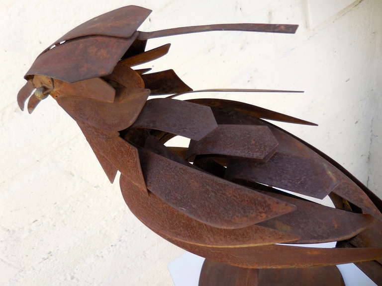 Vintage Weathered Metal Sculpture of a Large Crow 3