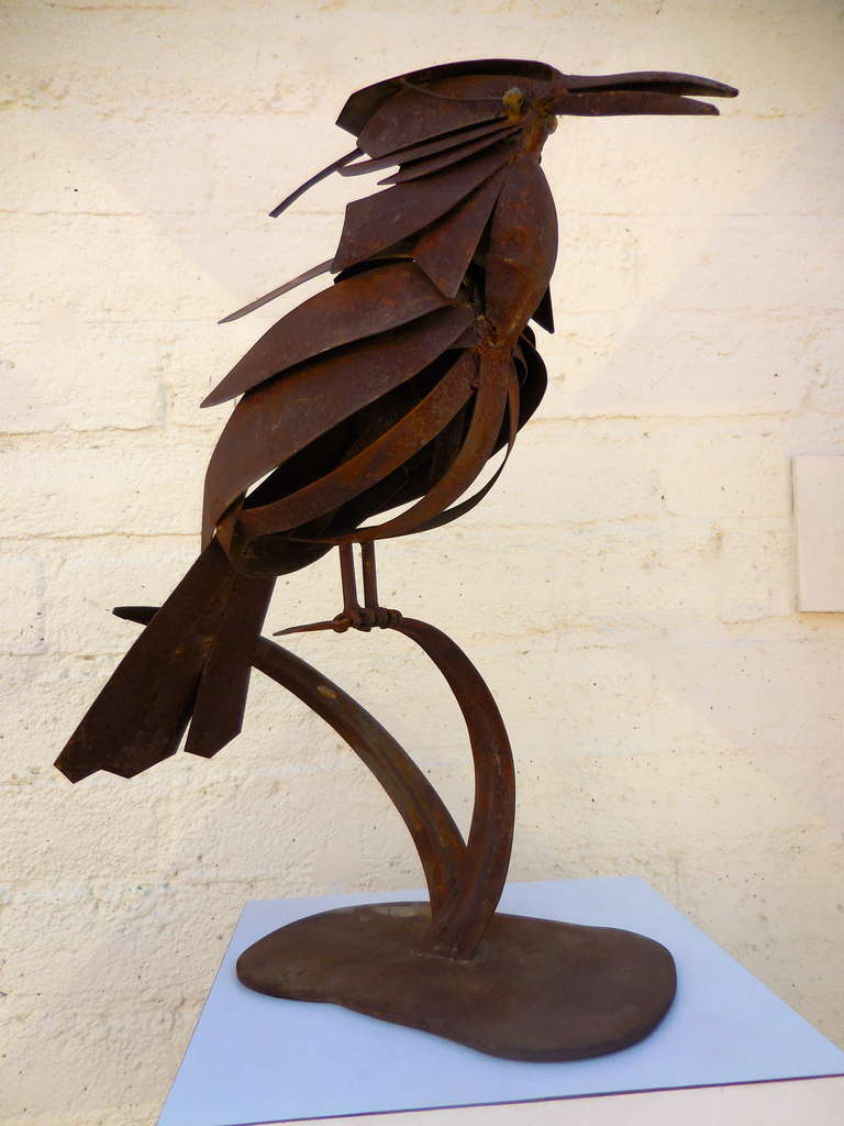 Vintage Weathered Metal Sculpture of a Large Crow 4
