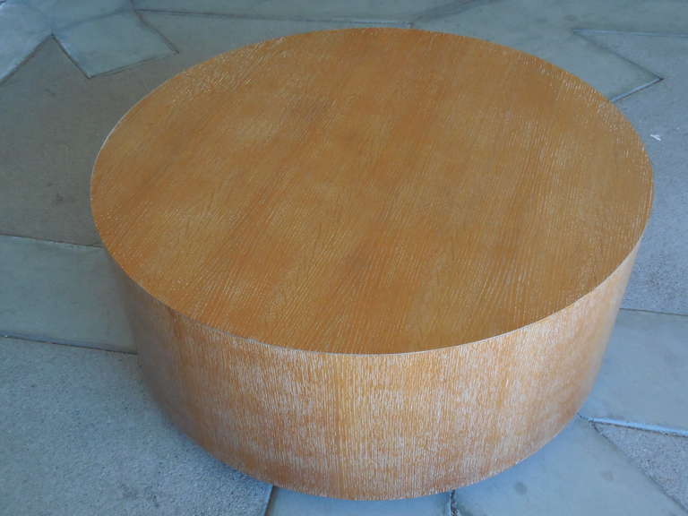 American Cerused Oak Large Circular Drum Coffee Table