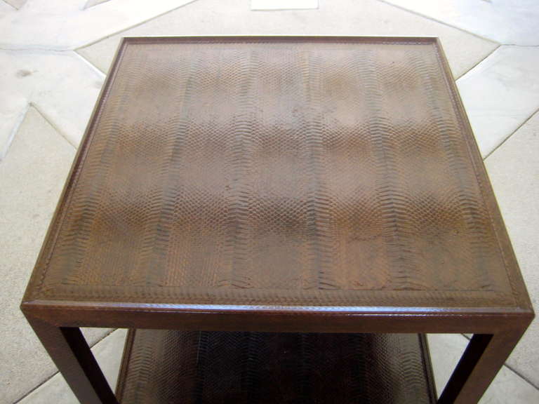 Mid-Century Modern Karl Springer Snakeskin Covered Square Side Table, circa 1980s