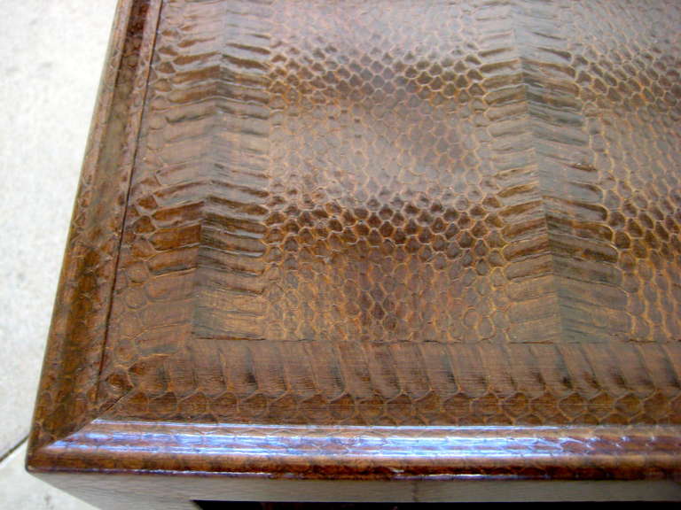 American Karl Springer Snakeskin Covered Square Side Table, circa 1980s