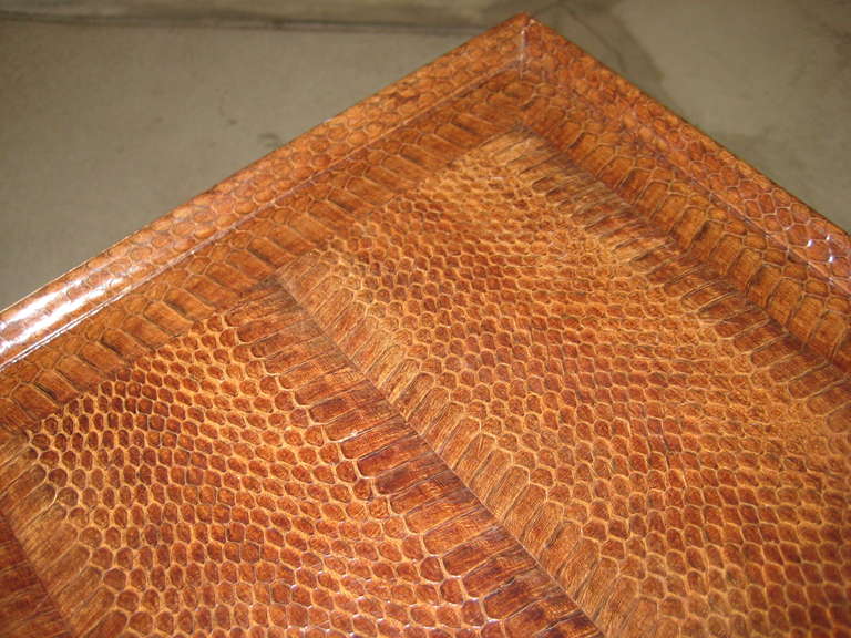Karl Springer Snakeskin Covered Square Side Table, circa 1980s In Excellent Condition In Palm Springs, CA