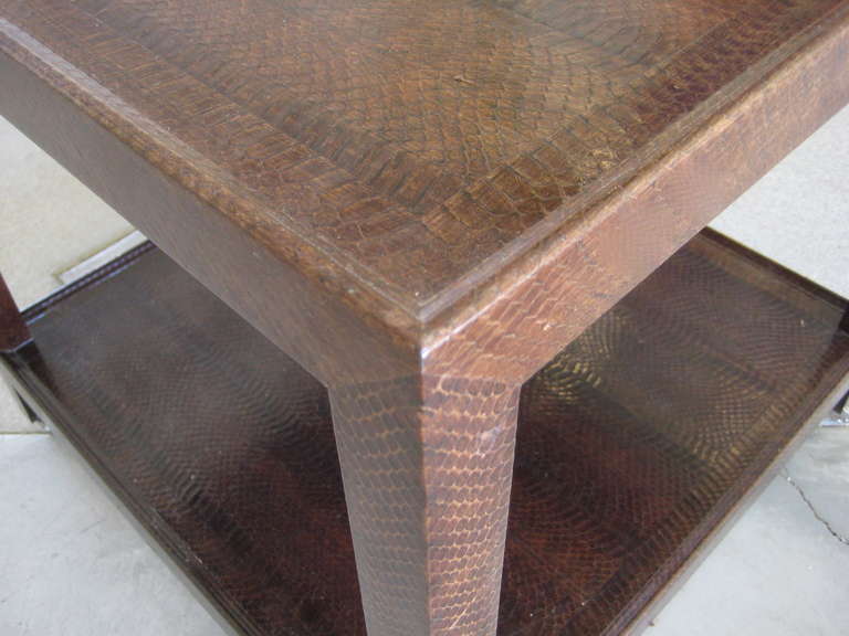 20th Century Karl Springer Snakeskin Covered Square Side Table, circa 1980s