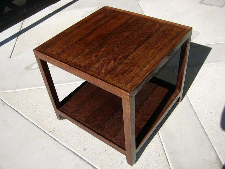 Karl Springer Snakeskin Covered Square Side Table, circa 1980s 4
