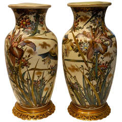 Outstanding Pair of Japanese Satsuma Ceramic Lamps.  C. 1900