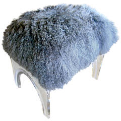"The It" a Lucite Bench Covered in Gray Tibetan Wool