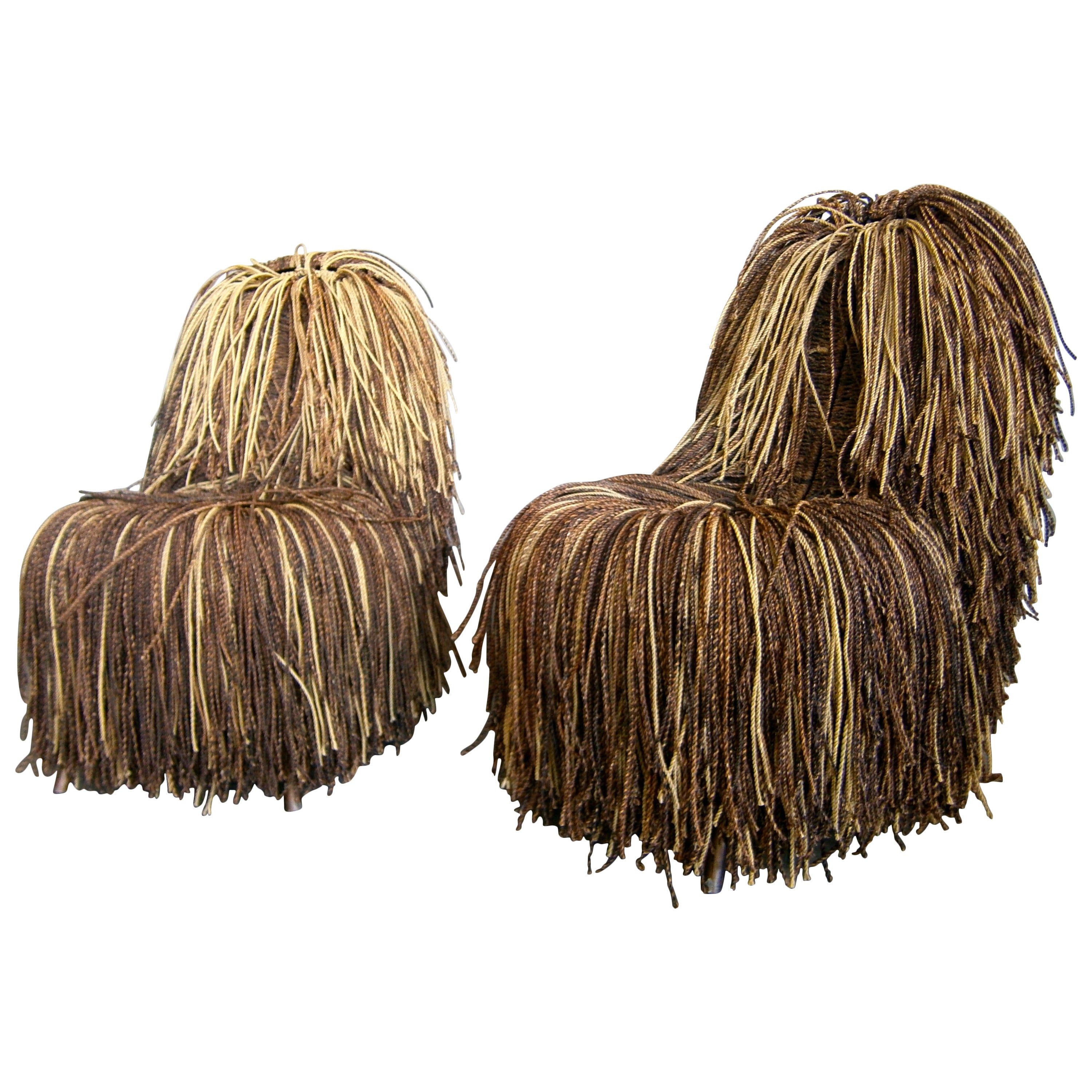 Jocular Pair of Shaggy Cord Chairs in the Style of the Campana Brothers.