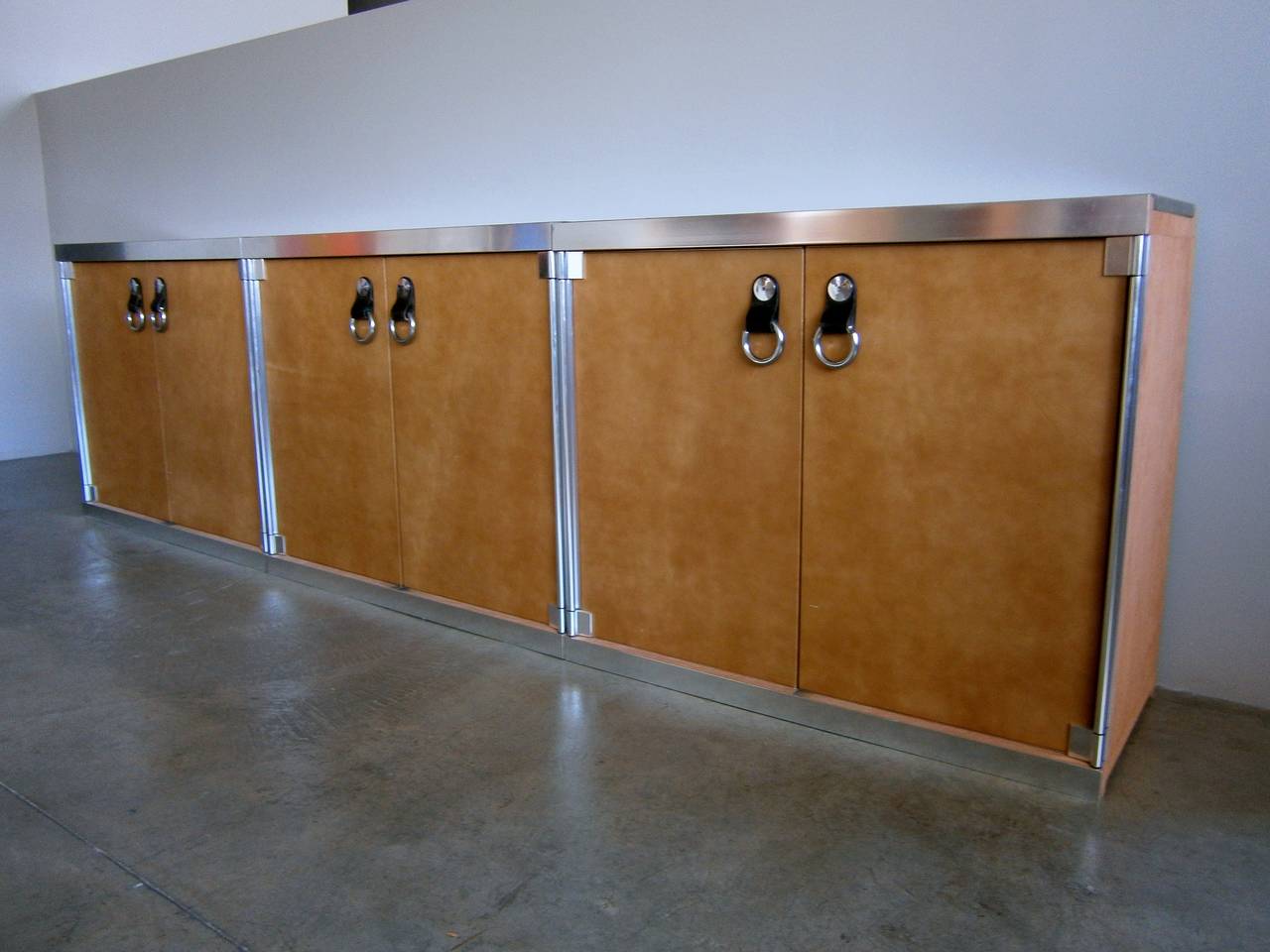 Mid-Century Modern Trio of Italian Leather Front Cabinets Designed by Faleschini for i4Mariani
