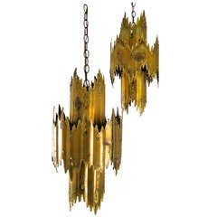 A Pair Of Brutalist Pendant Lights c.1960's By Tom Greene For Monteverdi Young.