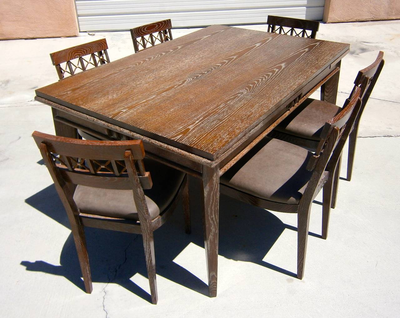 Cerused French Oak Dining Table and Six Chairs by Charles Dudouyt, circa 1940 For Sale 5