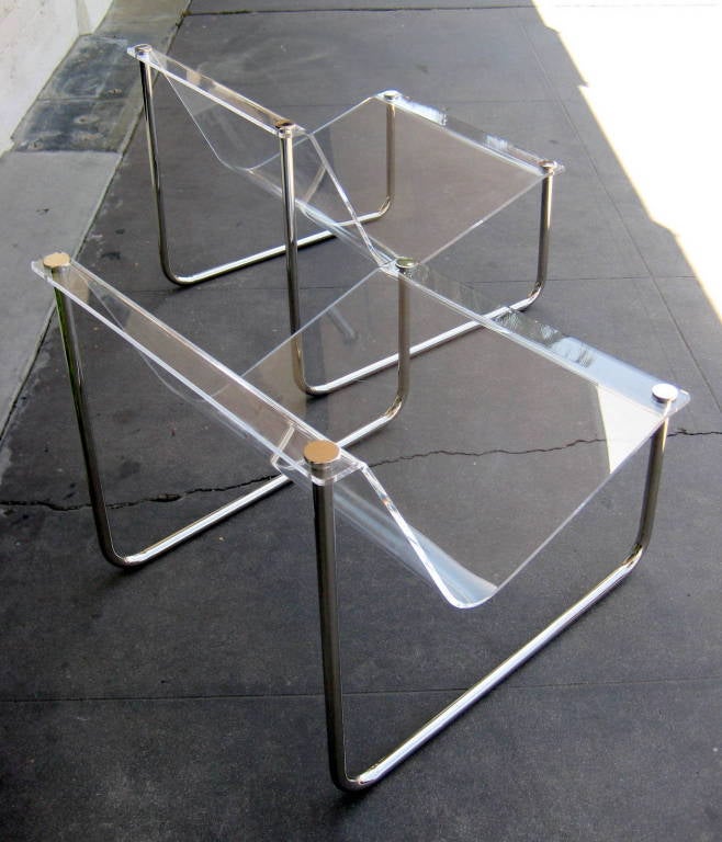 An iconic pair of vintage 1980's acrylic and nickel plated steel Sling Chairs but the Lucite Legend himself, Charles Hollis Jones. Designed in 1968.