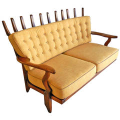 "Grand Repos" Oak Settee by French Designers Guillerme et Chambron, circa 1960