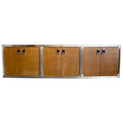 Trio of Italian Leather Front Cabinets Designed by Faleschini for i4Mariani