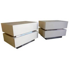 A Pair of Mid 20th Century White Lacquer and Chrome Two-Drawer Bedside Chests