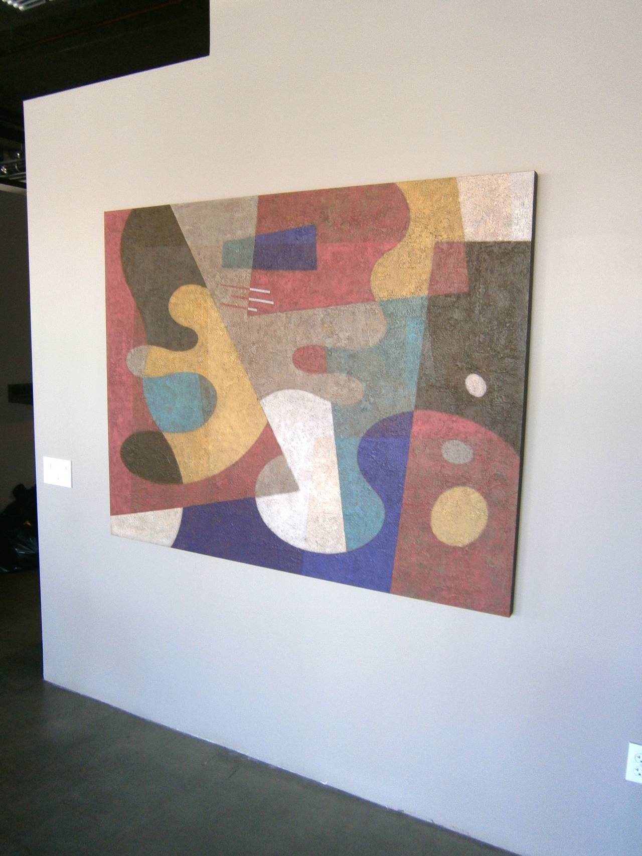 A contemporary abstract oil on canvas, incorporating Mid-Century motifs, by California artist 