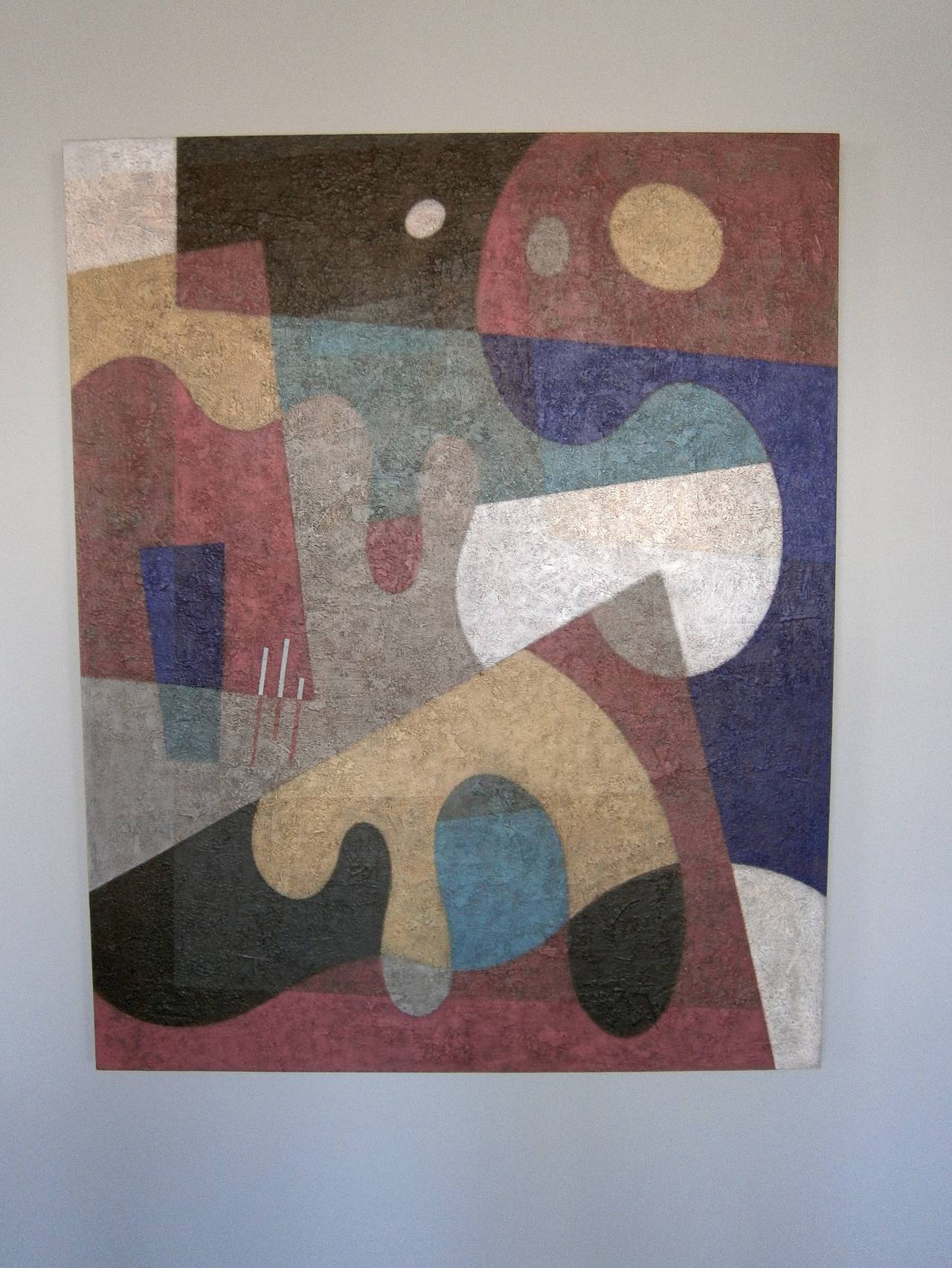 Mid-Century Inspired Geometric Abstract Painting by American Artist 