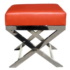 Charles Hollis Jones "X" form bench in buttery soft red leather