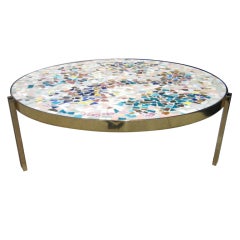 A custom mosaic topped brass base coffee table c.1960
s