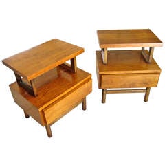 A Pair Of Enticing Single Drawer Walnut Night Stands C.1950's
