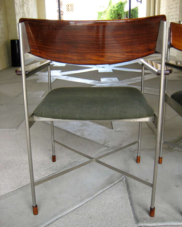 Pair of Steel and Rosewood Armchairs. Attributed to Saporiti C. 1960's 3