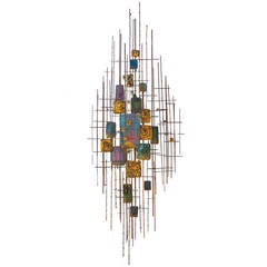 Beautifully Scaled 1950s Gilded Metal and Enamel Wall Sculpture