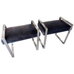 A Handsome Pair of Charles Hollis Jones Chrome-Plated "Boxline" Benches