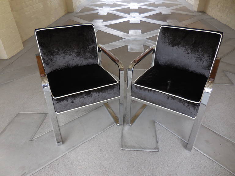 Stainless Steel Pair of Chrome-Plated Armchairs Attributed to Milo Baughman for DIA