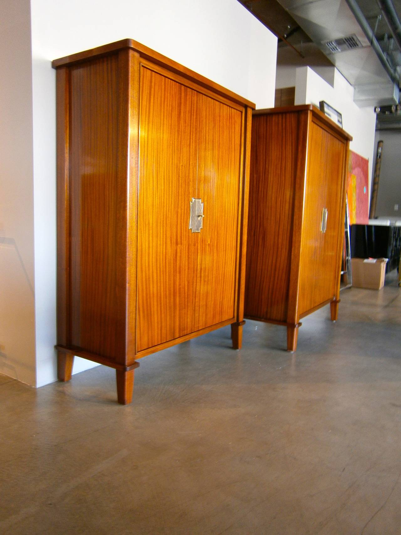 Pair of French Mahogany Cabinets with Metalwork Attributed to Gilbert Poillerat In Excellent Condition For Sale In Palm Springs, CA