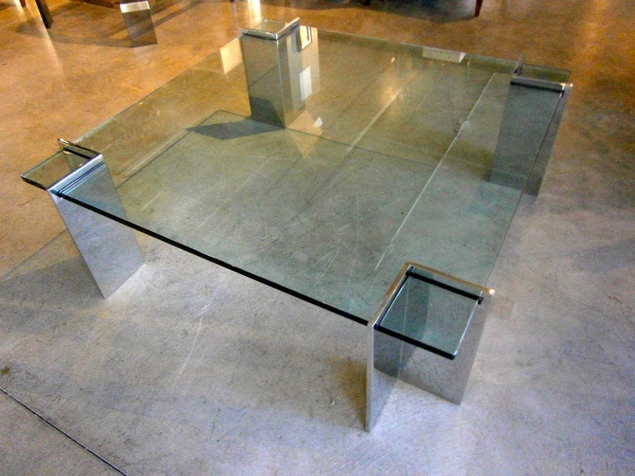 Mid-Century Modern Glass and Polished Steel Coffee Table by Leon Rosen for Pace Collection C. 1970s