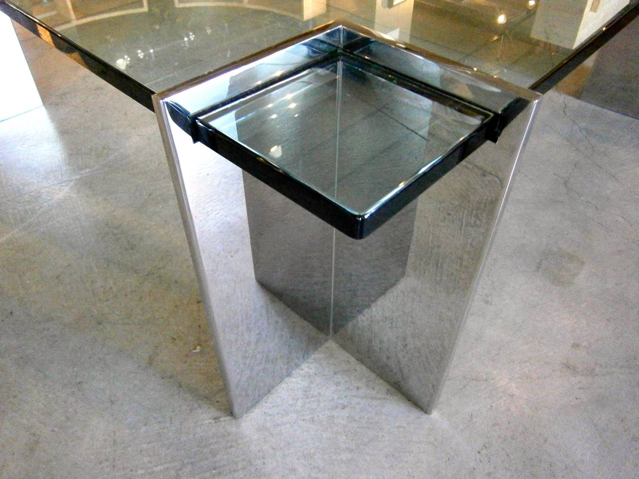 American Glass and Polished Steel Coffee Table by Leon Rosen for Pace Collection C. 1970s