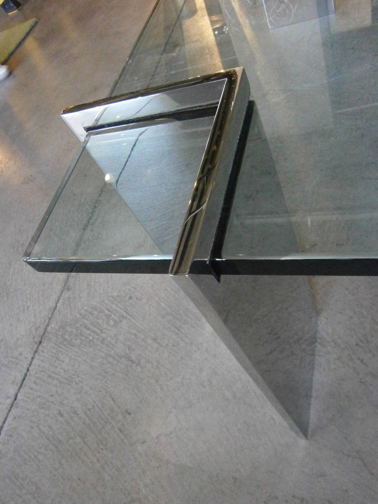 Glass and Polished Steel Coffee Table by Leon Rosen for Pace Collection C. 1970s In Excellent Condition In Palm Springs, CA
