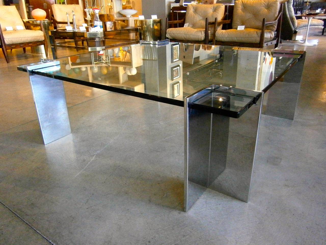 Glass and Polished Steel Coffee Table by Leon Rosen for Pace Collection C. 1970s 2