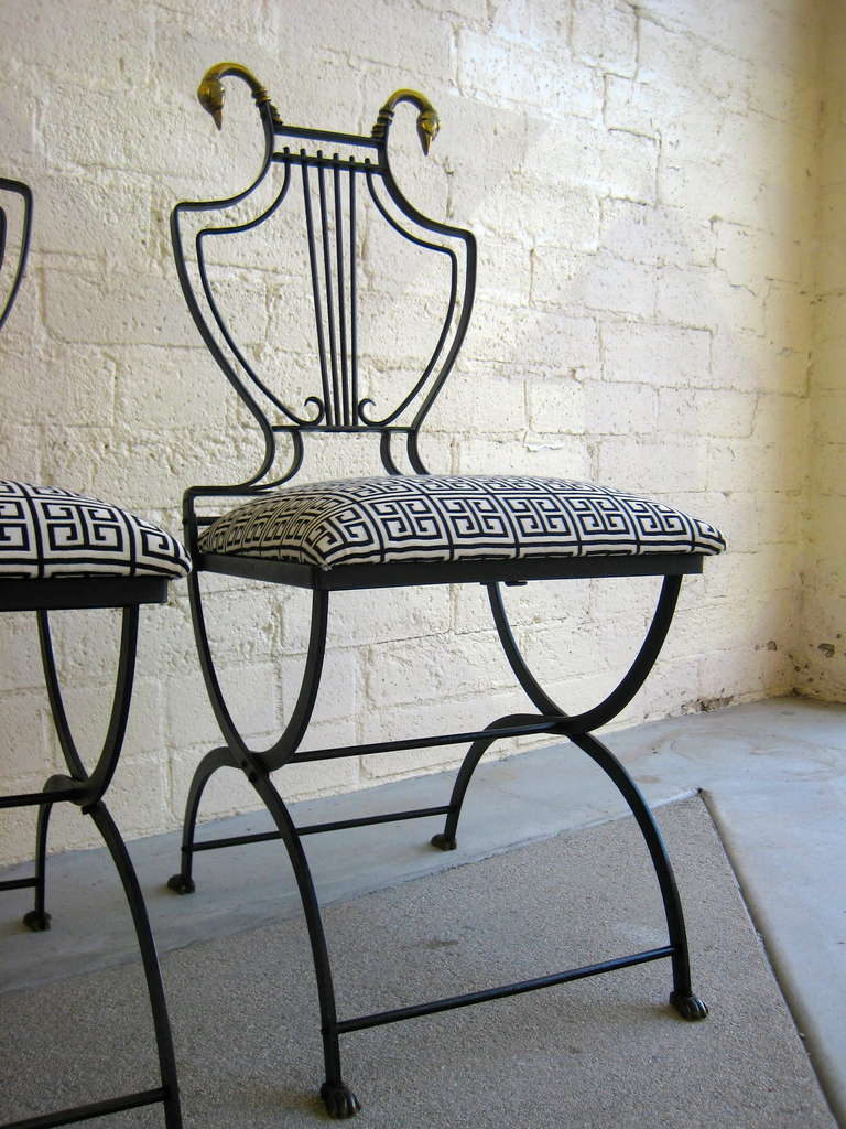 Iron and Bronze Italian Lyre Back Patio Set C. 1950's In Excellent Condition In Palm Springs, CA