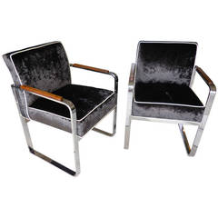 Pair of Chrome-Plated Armchairs Attributed to Milo Baughman for DIA