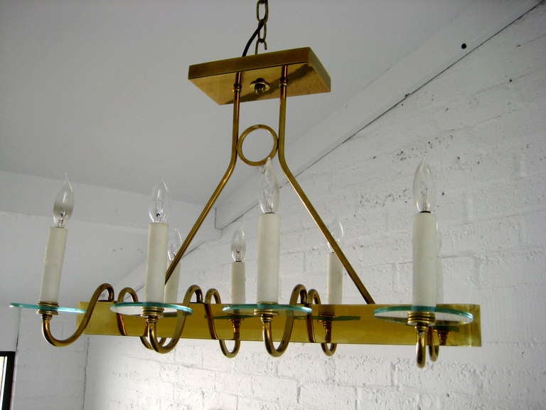 Solid Brass and Glass Elongated Ceiling Fixture For Sale 4
