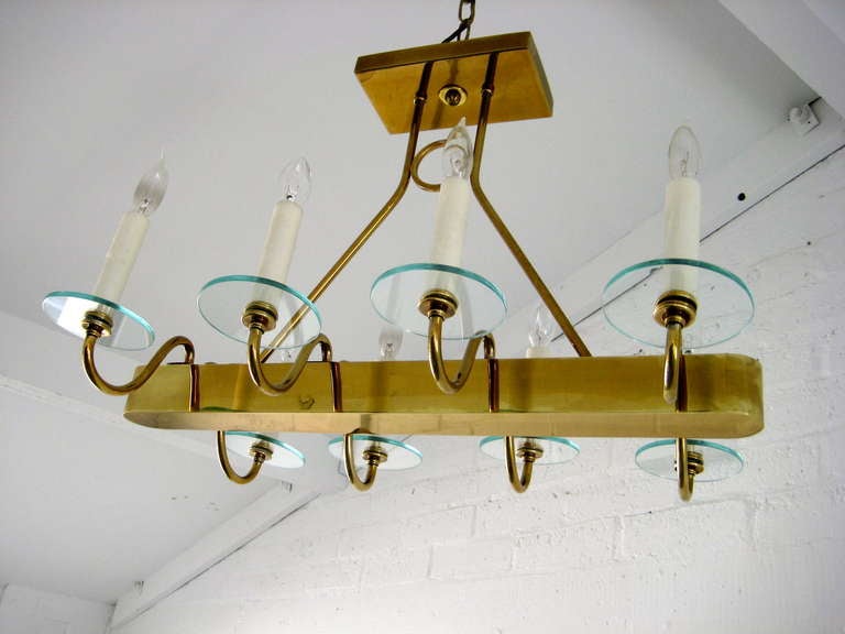 Solid Brass and Glass Elongated Ceiling Fixture For Sale 3