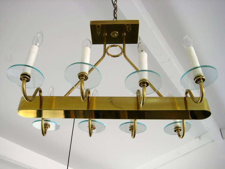 Solid Brass and Glass Elongated Ceiling Fixture For Sale 2